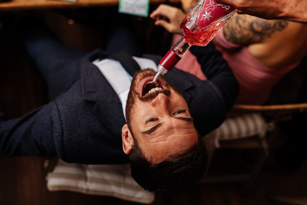 guests drinking Wellbeing Farm Wedding party bride wedding day
